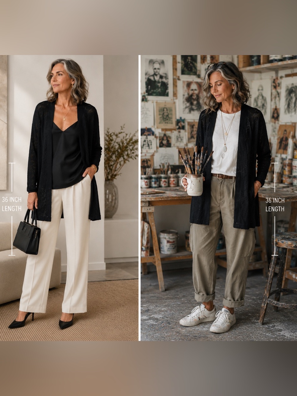 J.Jill Linen Blend Long Open Front Cardigan Small Jet Black